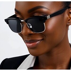 Fancy Sunglasses Black Frame Silver Trim Smoke Lenses for Women Gafas Lentes New